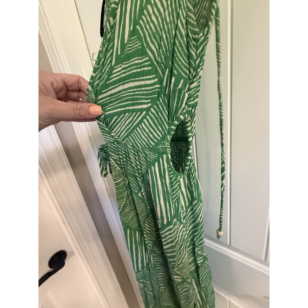 Band of the free Paita Jumpsuit Green White Striped M Sleeveless Pockets V-Neck - Picture 5 of 7